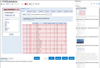 PHPLiteAdmin - Flamory bookmarks and screenshots