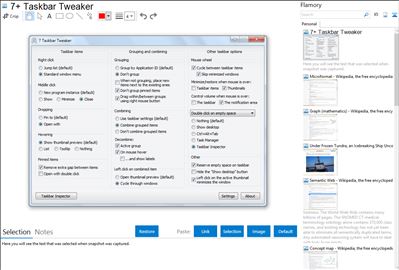 7+ Taskbar Tweaker - Flamory bookmarks and screenshots