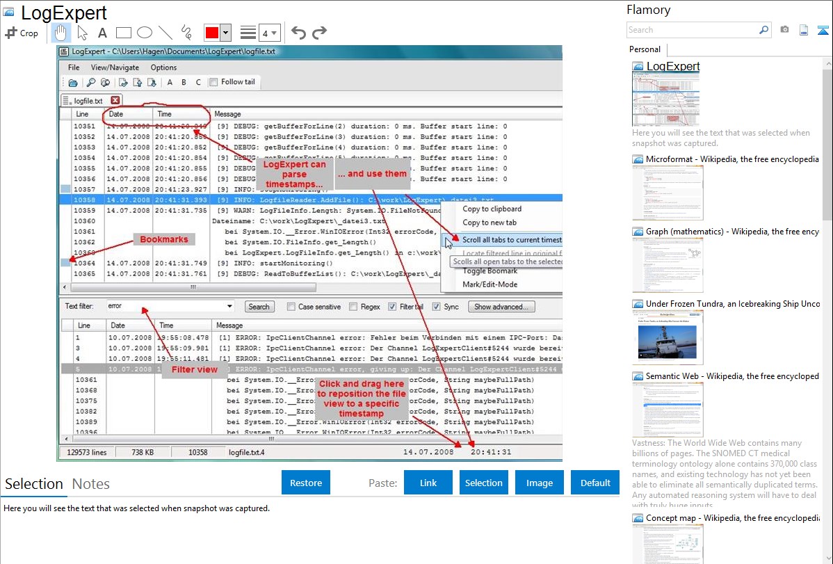 LogExpert Integration With Flamory