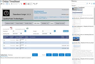 Online TimeSheet - Flamory bookmarks and screenshots